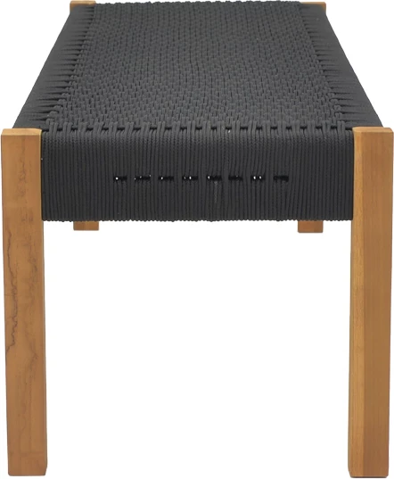 Stol iz teaka s poliestersko vrvjo Uma, črn, 120x45x40 cm