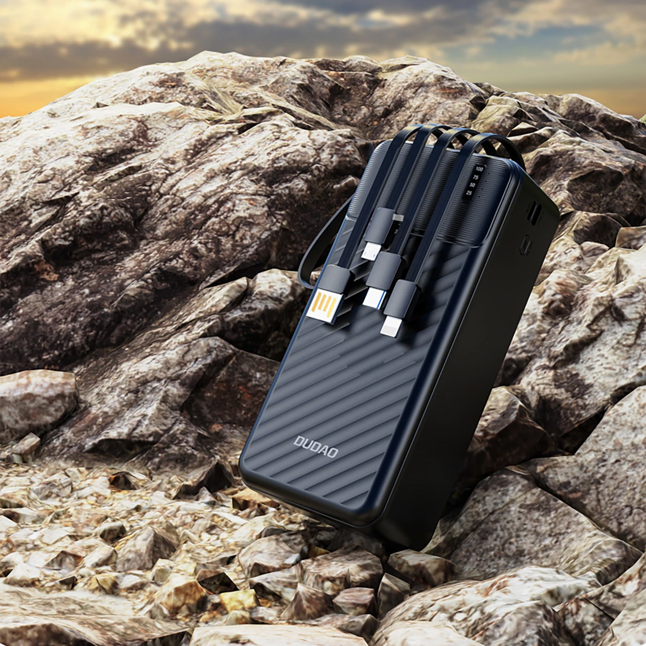 Powerbank Dudao K11 Max, 30000 mAh, z vgrajenimi kabli, črn