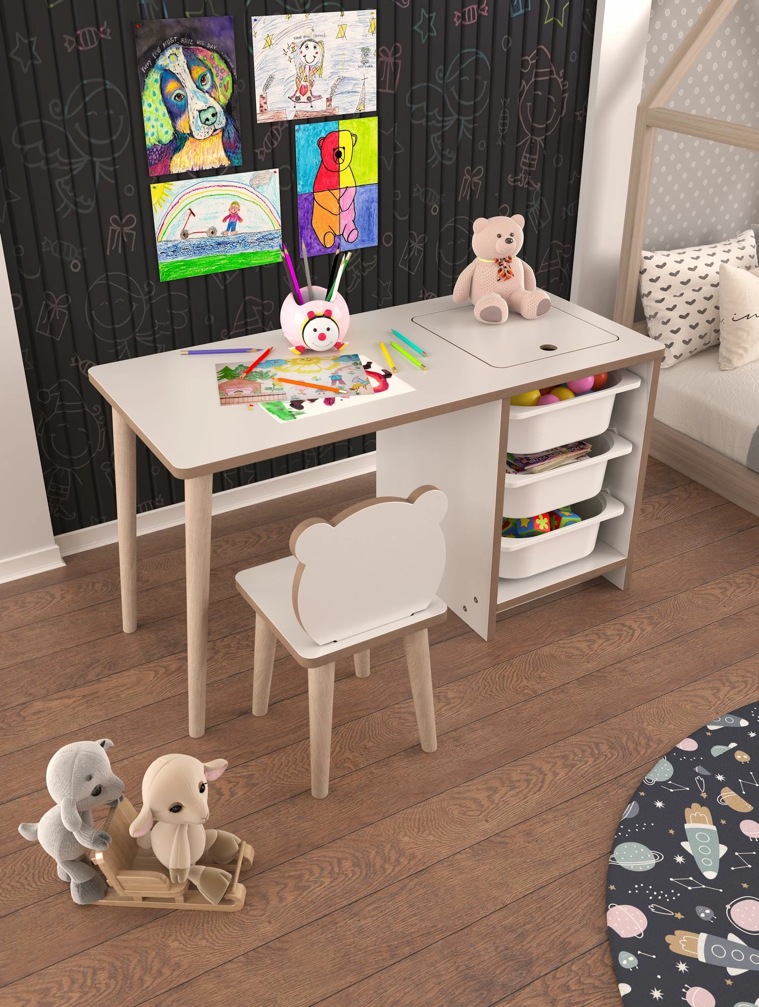 Otroški set mize in stolov Hanah Home Soho, bel