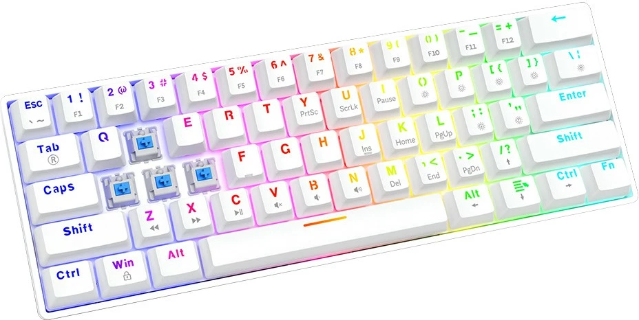Mehanska tipkovnica, 61 tipk, OUTEMU Blue, RGB, bela — Savio Whiteout X2