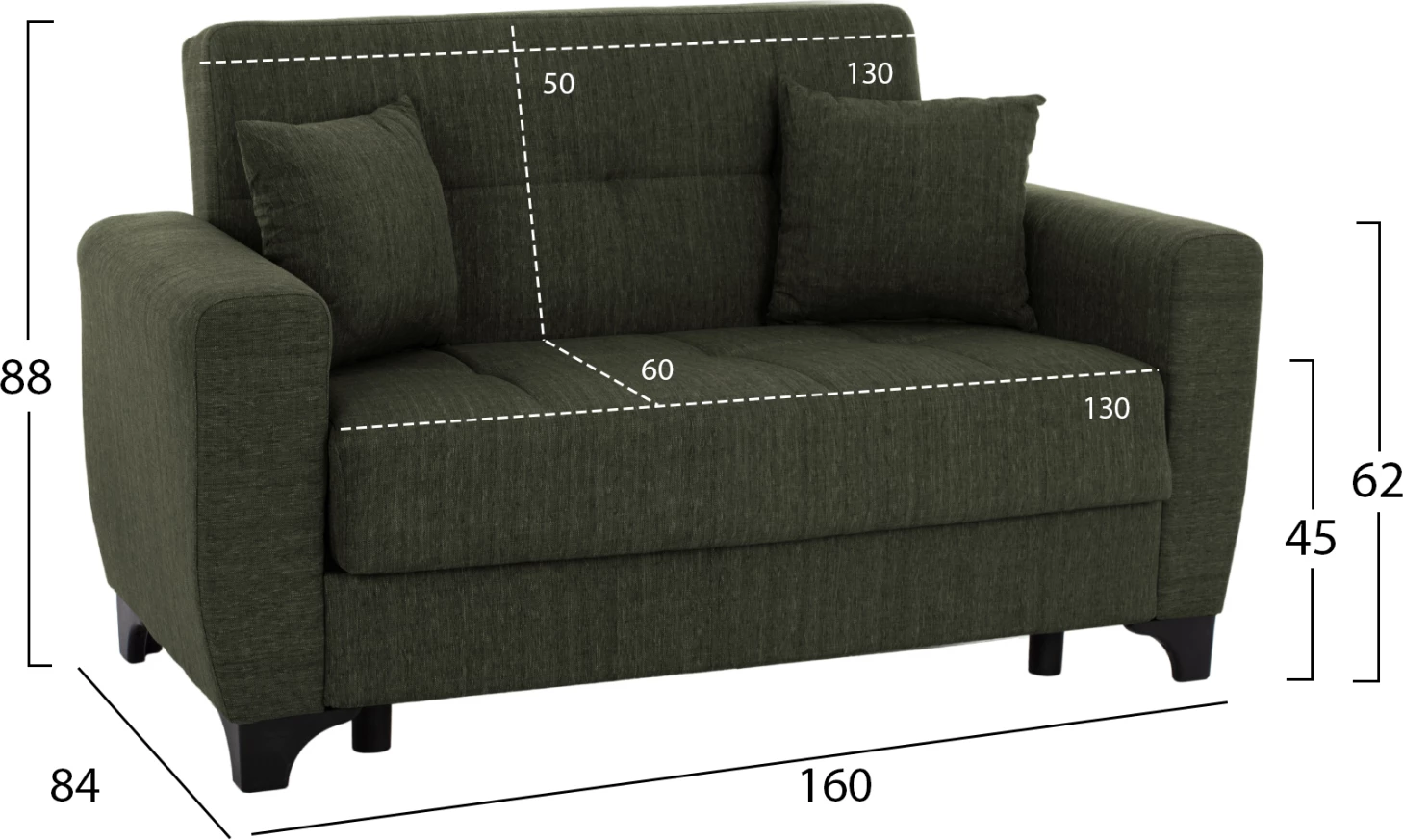 FH3243.05, 2-sedežna zofa-postelja, visok naslon, temno-olivna, 160x84x88