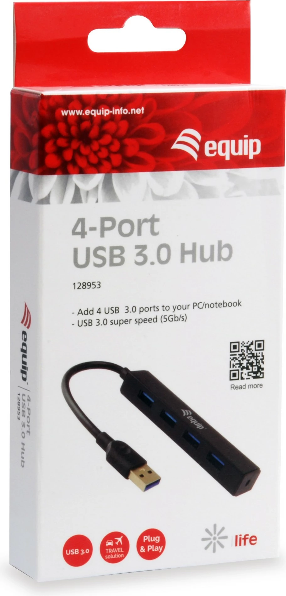USB razdelilec Equip 128953, 4 vrat, USB 3.2 Gen 1, 5000 Mbit/s, plastika, črn