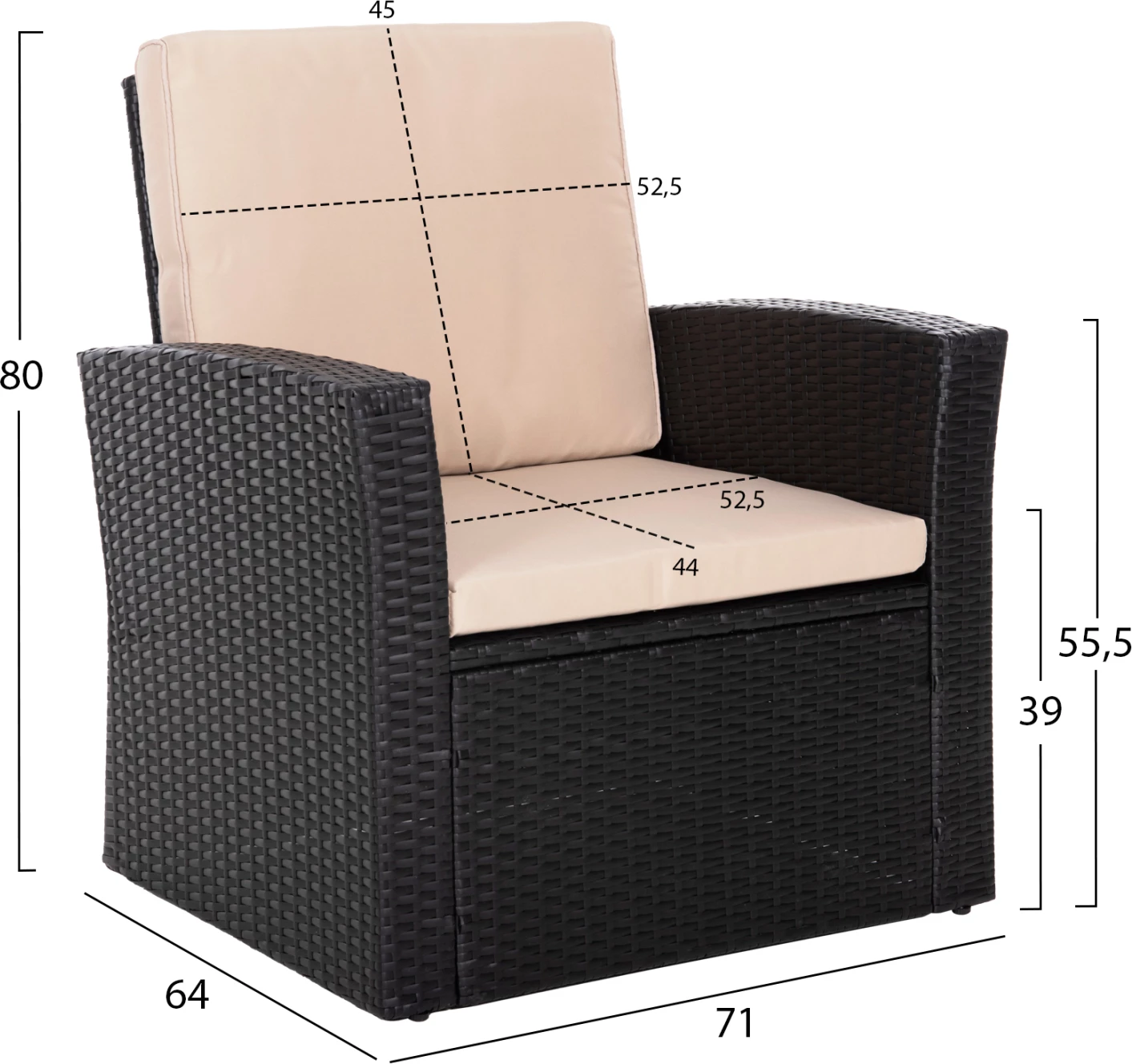 Zunanji salon 4-delni set THORE FH5978 sintetični ratan v antracit-bež blazinah