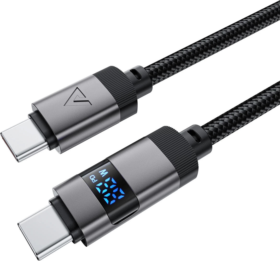 USB-C na USB-C kabel z LED zaslonom Acefast C15-04, 1,2 m, 60 W, črn