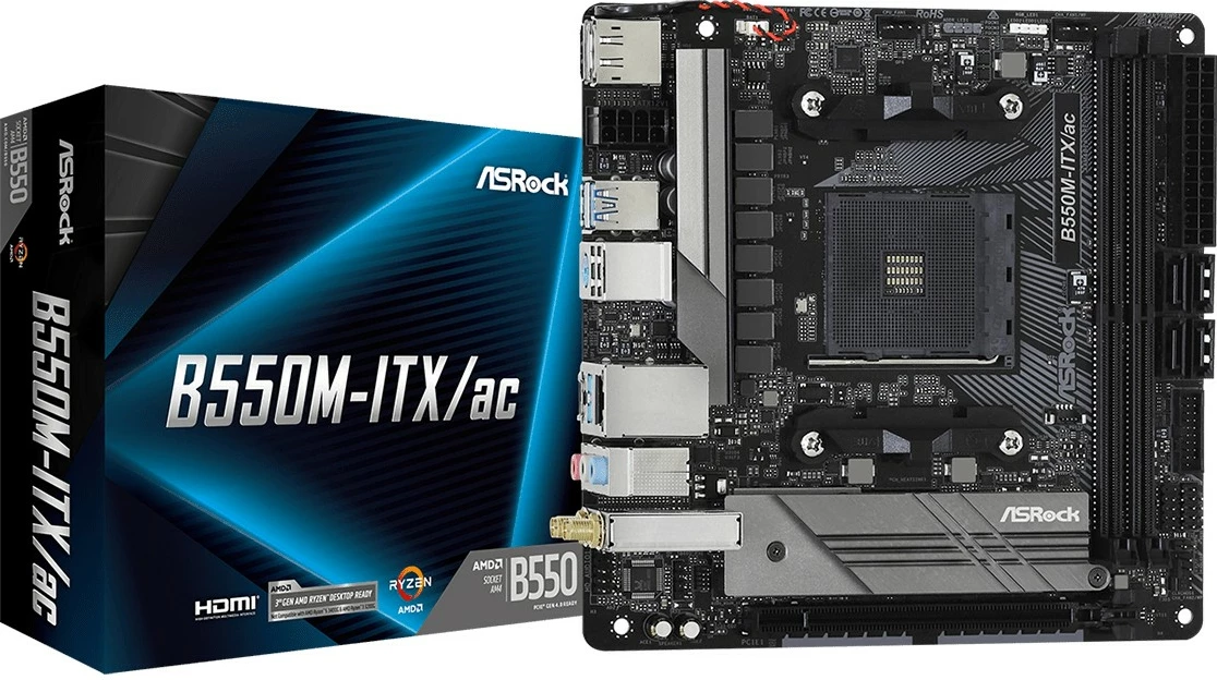 Plošča za matično ploščo ASRock B550M-ITX/ac, Socket AM4, AMD Ryzen 3000 Series, mini ITX