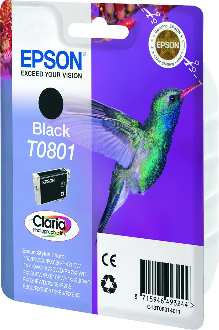 Toner, pigmentna formula 7,4 ml, črn Epson Hummingbird Singlepack T0801