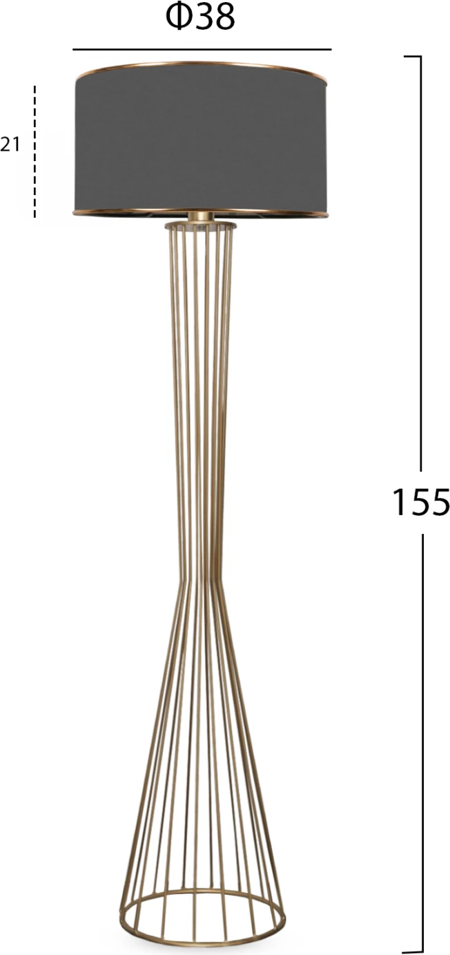 Talna svetilka FH7580.01 z zlatim stebrom, temno sivim senčnikom