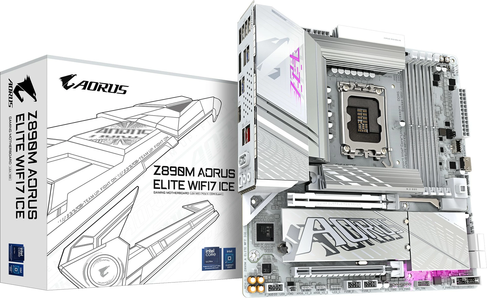 Plošča mATX za Intel Gigabyte Z890M Aorus Elite WF7 ICE, DDR5, bela