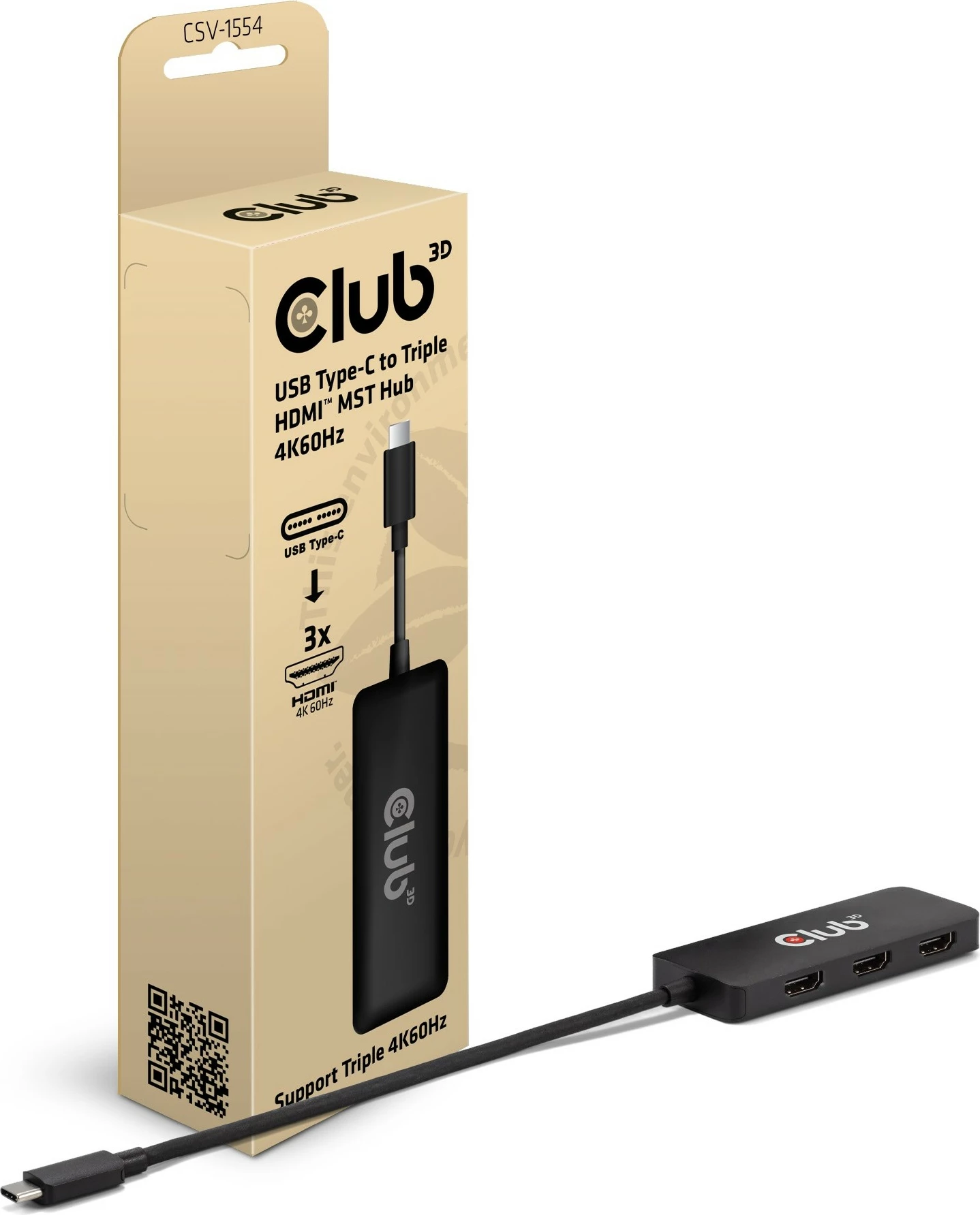 MST-Hub za 3x HDMI preko USB Type-C, Club3D, črn