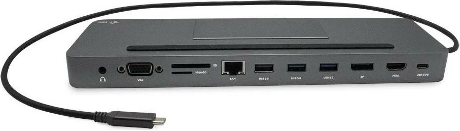 Docking postaja i-tec USB-C metalna ergonomska 4K 3x zaslon, DP HDMI VGA LAN zvok, Power Delivery 85W, z univerzalnim polnilcem 100W