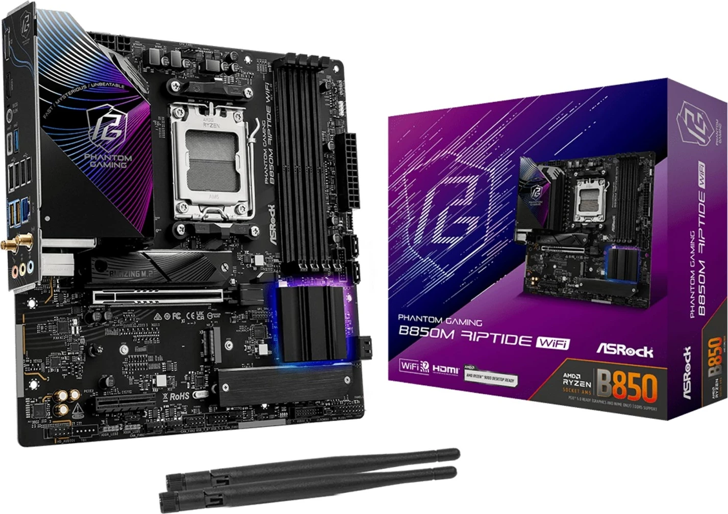 Matična plošča Phantom Gaming B850M Riptide WiFi Asrock, Socket AM5, micro ATX, črna