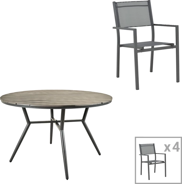 Jedilni set za teraso Appa-Moly, alumin in vezana plošča, antracit, 5-delni, Φ120x74 cm