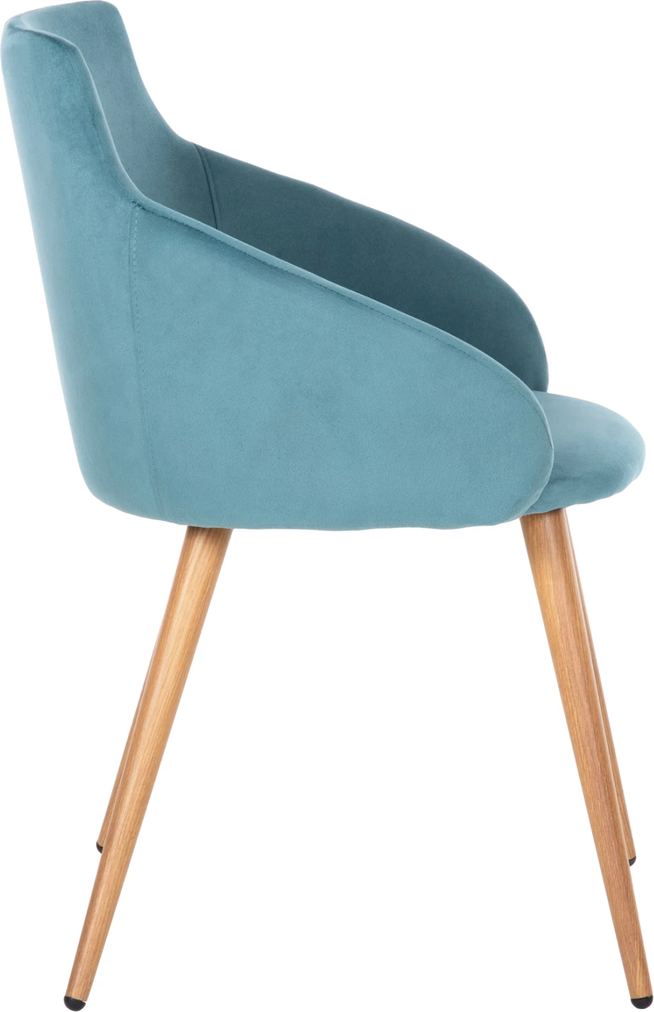 Jedilniški naslanjač IVY FH8546.05 iz turkiznega žameta in kovinskimi nogami v naravni barvi lesa 53x55x79Hcm, set 2 kosov