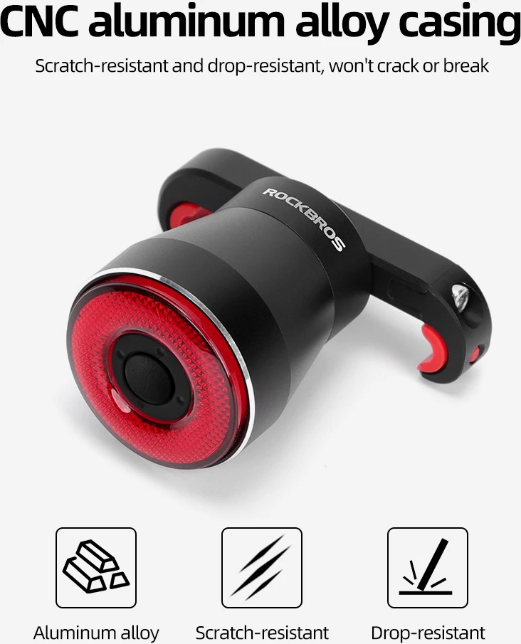 Zadnja kolesarska luč z inteligentnim zavorjenjem Rockbros Q5, črna