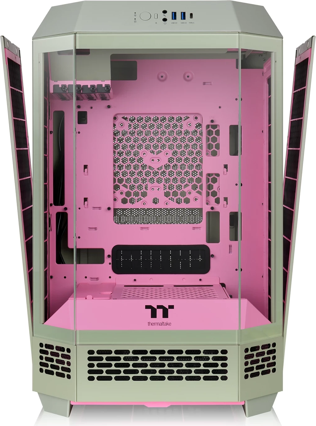 Micro Tower ohišje Thermaltake The Tower 300 TG Matcha Plum, SPCC, micro ATX/Mini-ITX, zelena/rožnata