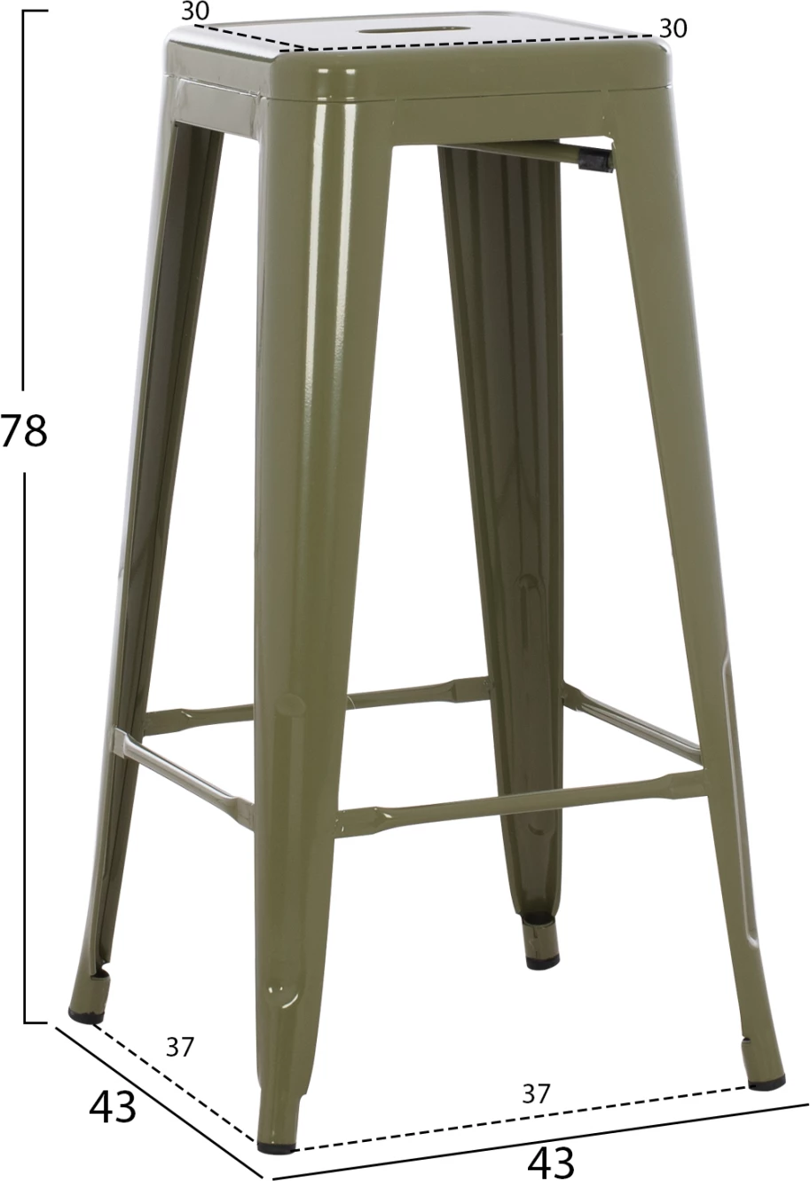 Kovinski barski stol Melita v temno olivno zeleni barvi FH8642.03 43x43x78 cm