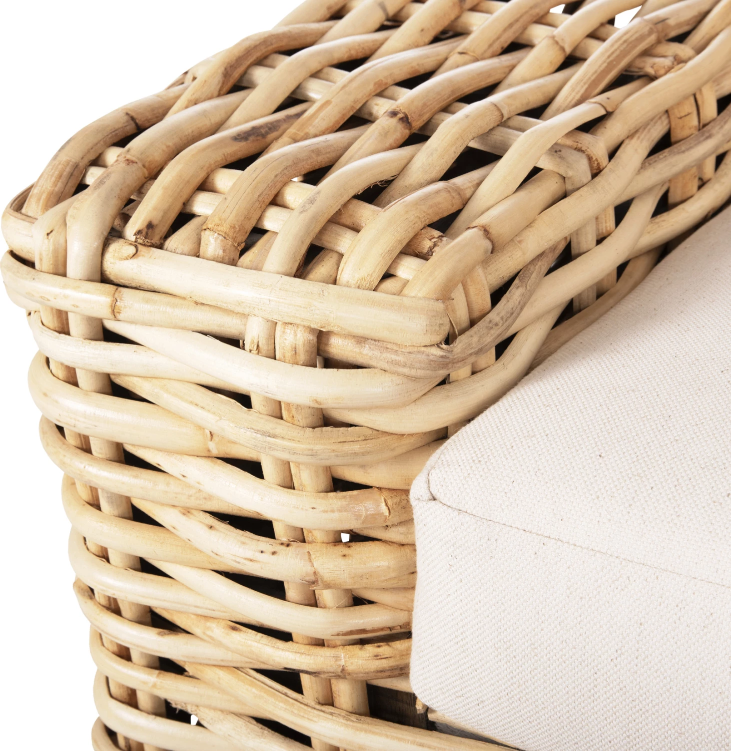 Zunanja dvosedna sedežna garnitura TROPEL FH9809 iz mangovega lesa in naravnega ratana z belimi blazinami 192x88x70-85H cm