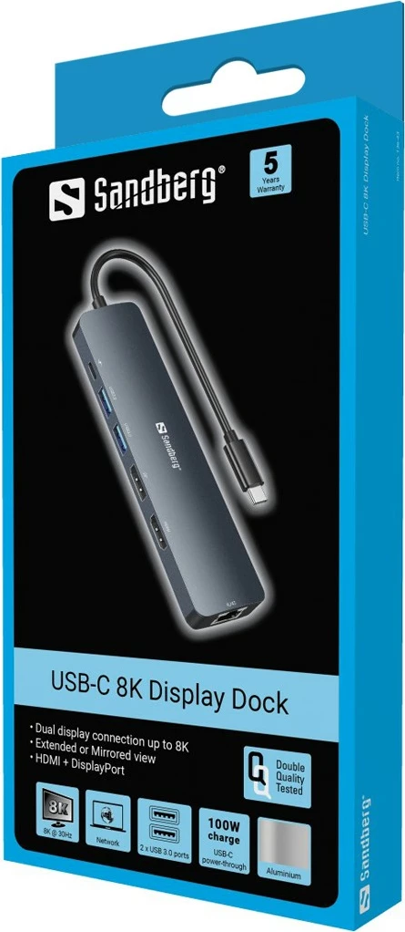 Dock USB-C, 8K, 100 W, siva Sandberg