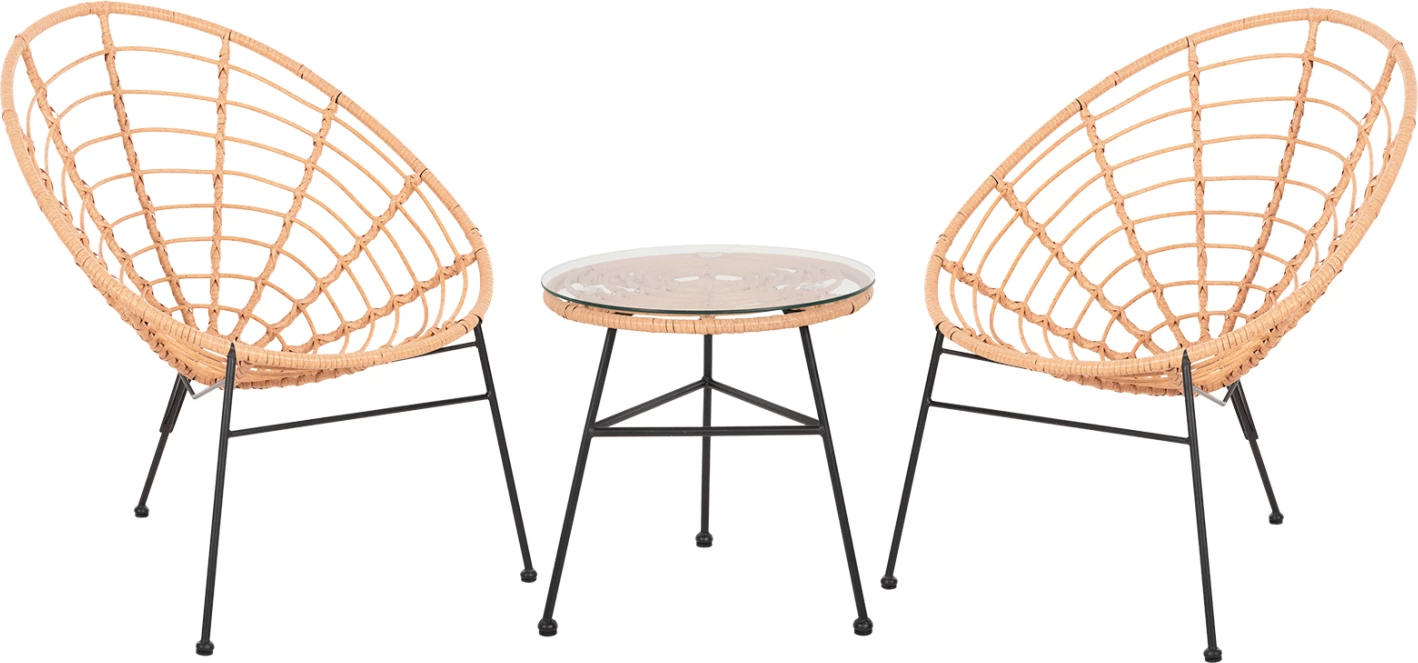 Zunanji lounge set 3 kosi ALLEGRA FH21047.11 bež sintetični ratan-črna kovina