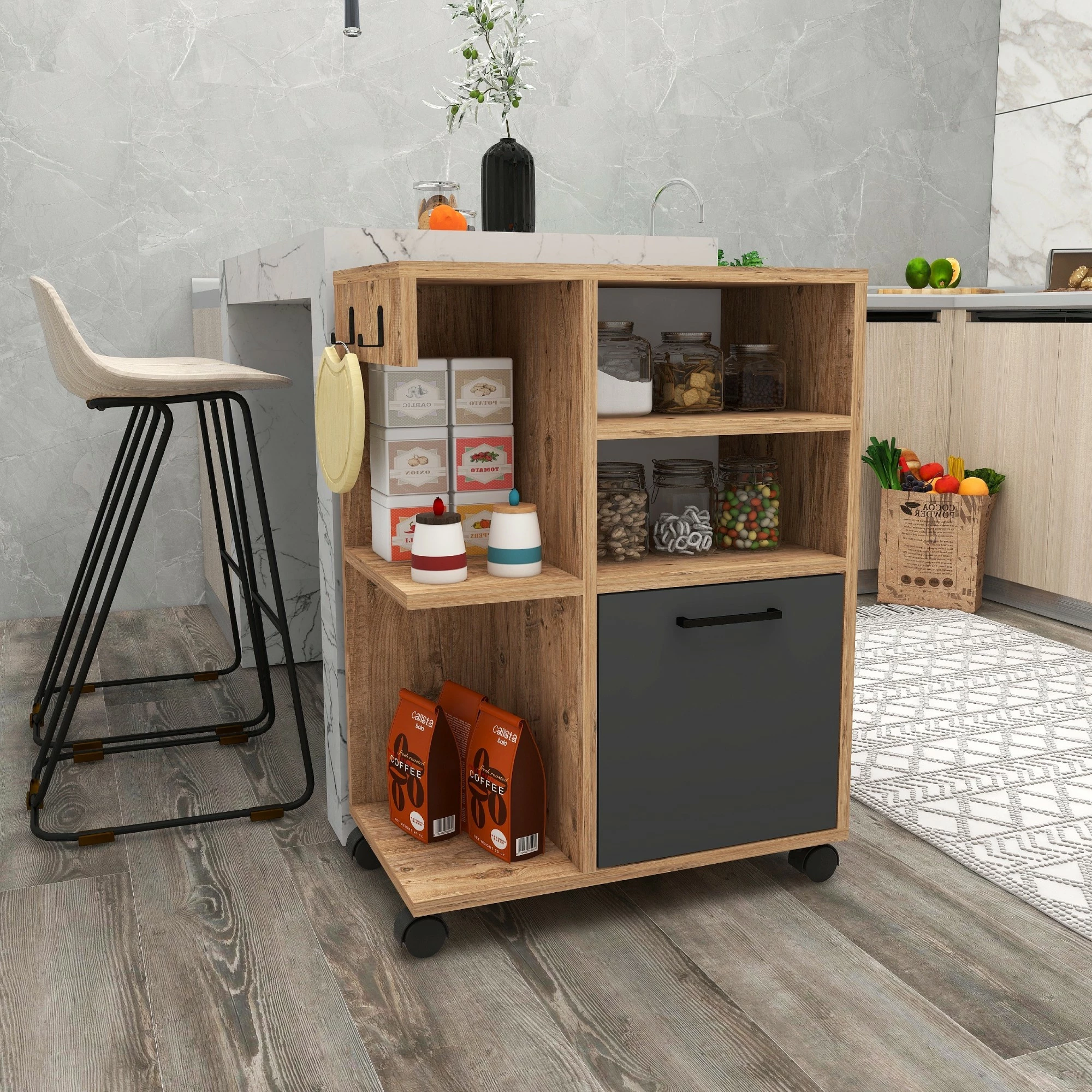 Večfunkcijska omara Hanah Home Rebusa, Atlantic Pine in antracit