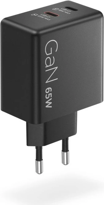 Stenski polnilec GaN z dvema USB-C, Lenovo 40AW065BEU, 65 W, z USB-C kablom 1,5 m, črn