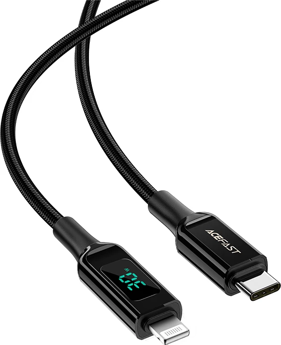 Kabel USB-C na Lightning, 1,2 m, 30 W, z zaslonom, črn Acefast C6-01