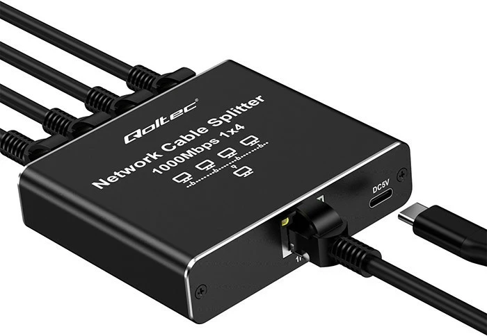 Stikalo za omrežje, 5 vrat RJ45, 1000 Mb/s, aluminij, USB-C Qoltec 52293