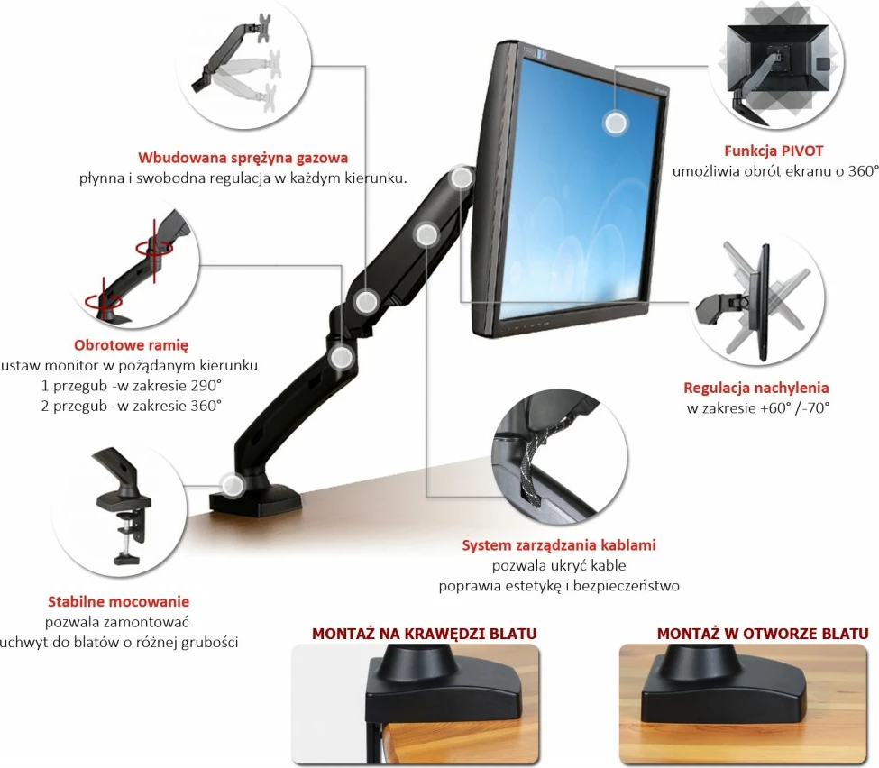 Namizno stojalo za monitor, ART RAMART L-11GD, za 13–27 palcev, črno