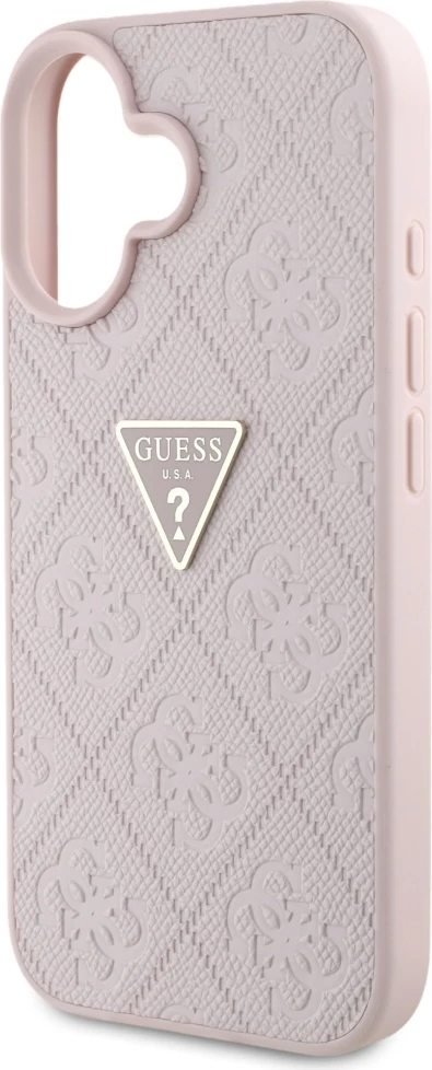 Ovitek za telefon Hot Stamp 4G Pattern Triangle z metalnim logotipom Guess za iPhone 16, rožnat