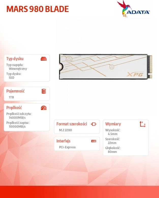 Notranji SSD Adata XPG MARS 980 BLADE, 1TB, M.2 2280, PCIe 5.0