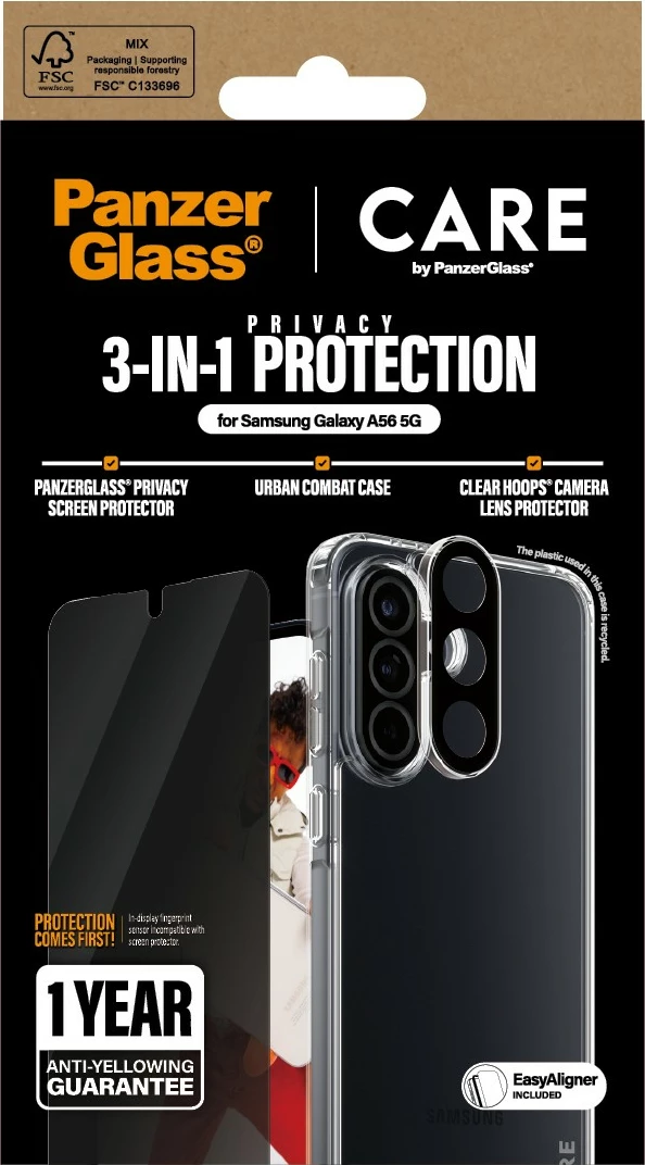 Prozoren zaščitni ovoj PanzerGlass CARE Flagship 3-v-1 za Samsung Galaxy A56 5G