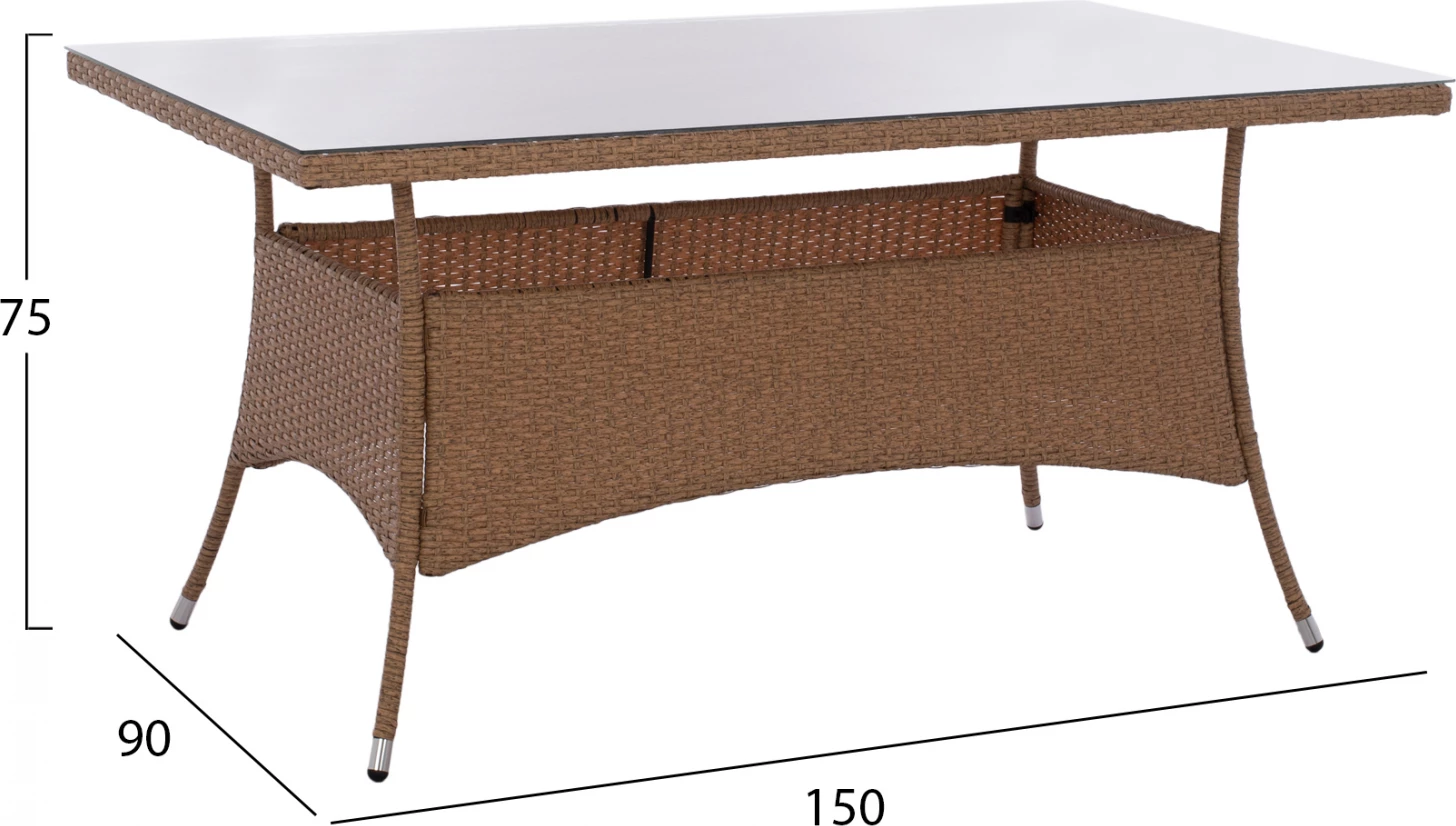 Komplet jedilnice 5 kosov miza 150x90 in fotelji wicker rattan bež rjava FH11713.02