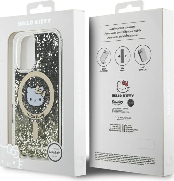 Eleganten zaščitni ovitek z bleščicami Hello Kitty Liquid Glitter Fever MagSafe za iPhone 16, zlata