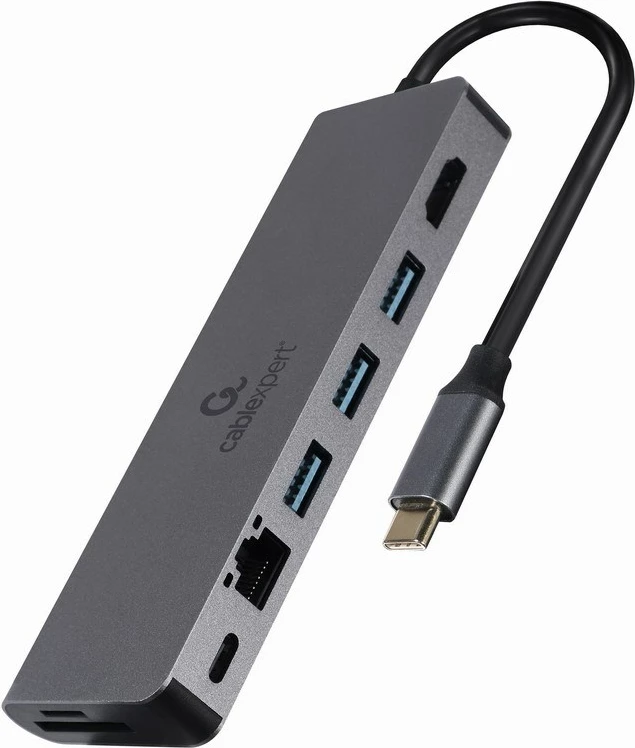 Večportni USB adapter Gembird A-CM-COMBO5-05, 5x priključkov, Type-C, siv