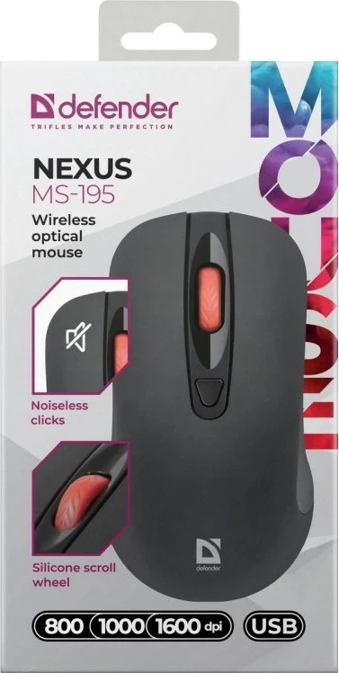 Brezžični tiho miš Defender Nexus MS-195 RF, črna