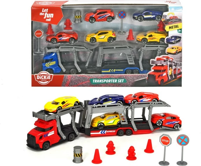 Set z transportnim tovornjakom in 5 kovinskimi avtomobilčki, večbarven, Dickie