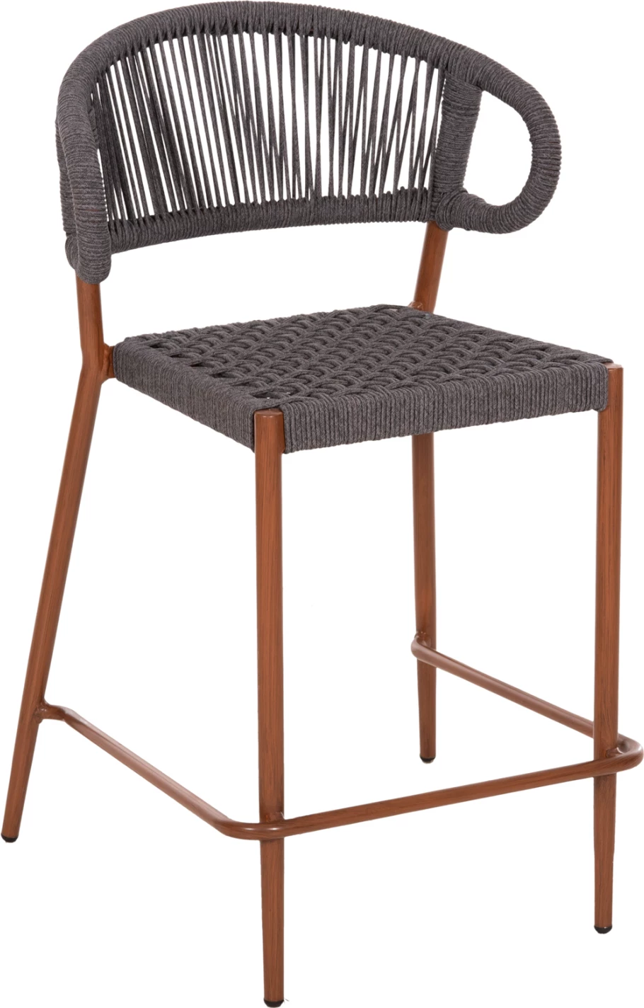 Barski stol srednje višine EULO FH6087.01 aluminij v oreh-sintetični ratan v sivi 60x60x99H cm