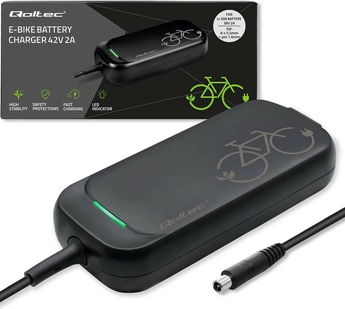 Karikator za električno kolo Qoltec 50334, 42V 2A, za 36V baterije, črn
