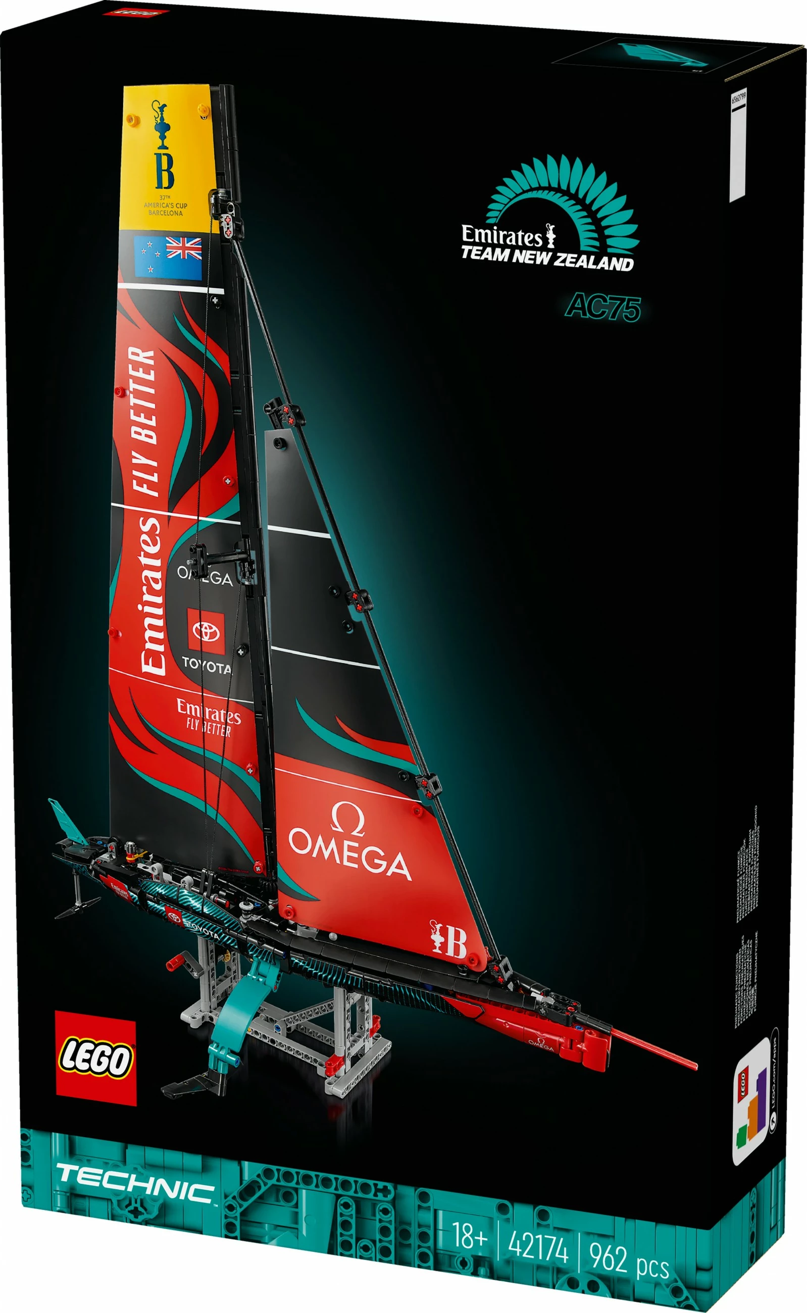Set gradnje LEGO Technic Emirates Team New Zealand AC75, 962 kosov, večbarven