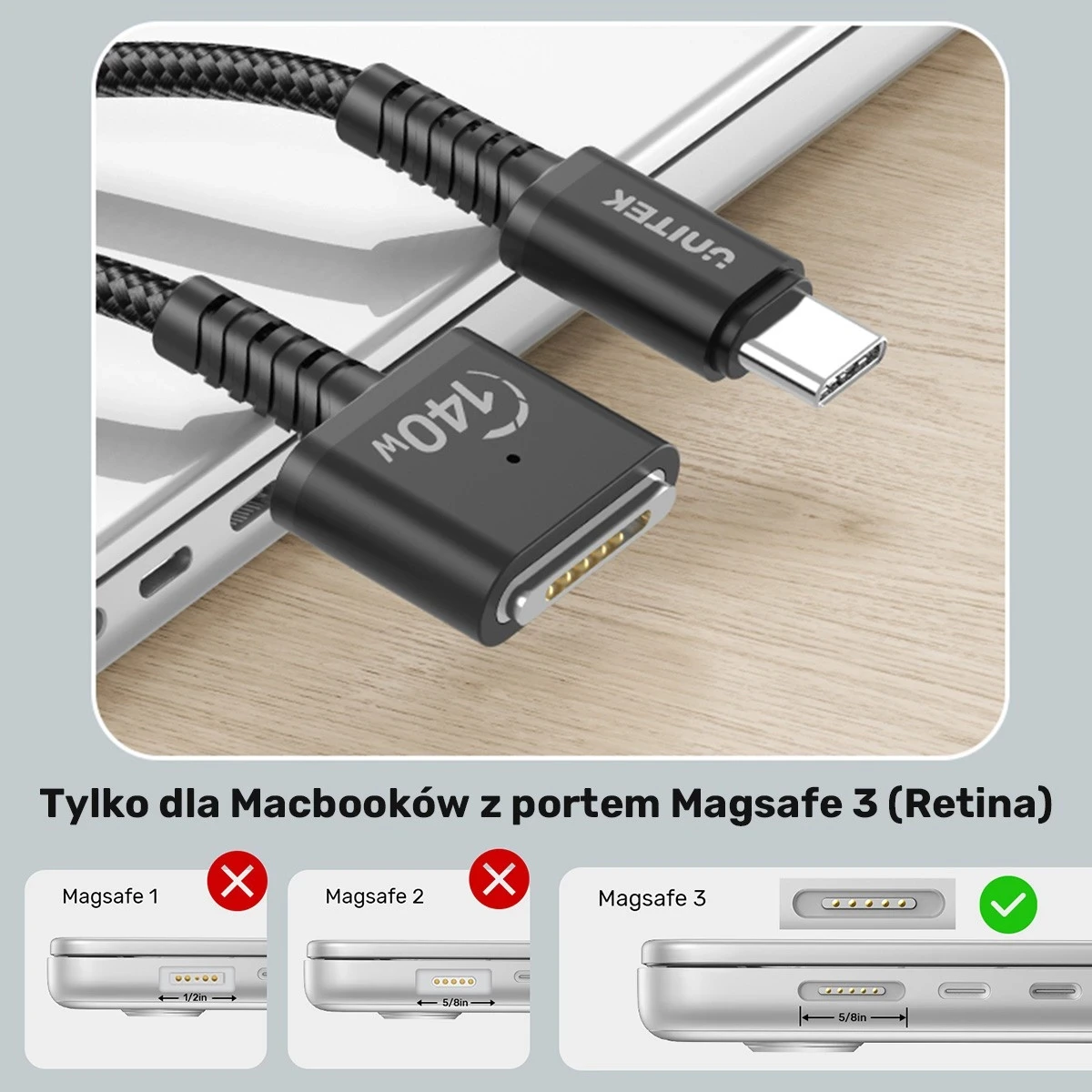 Kabel USB-C v MagSafe 3, 1 m, črn — Unitek