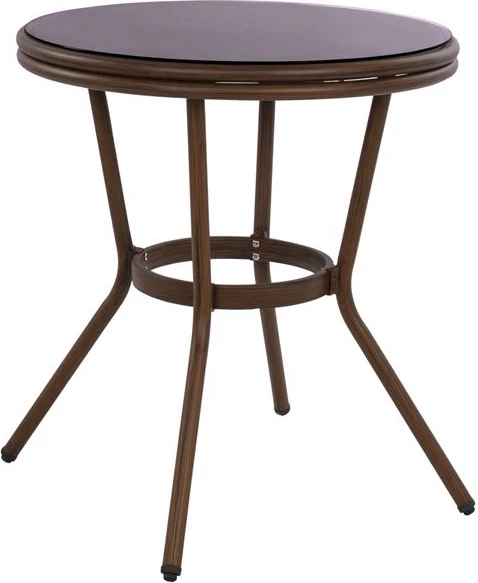 Aluminijasta miza '70x70 cm. videz bambusa FH5532.03 rjava s steklom