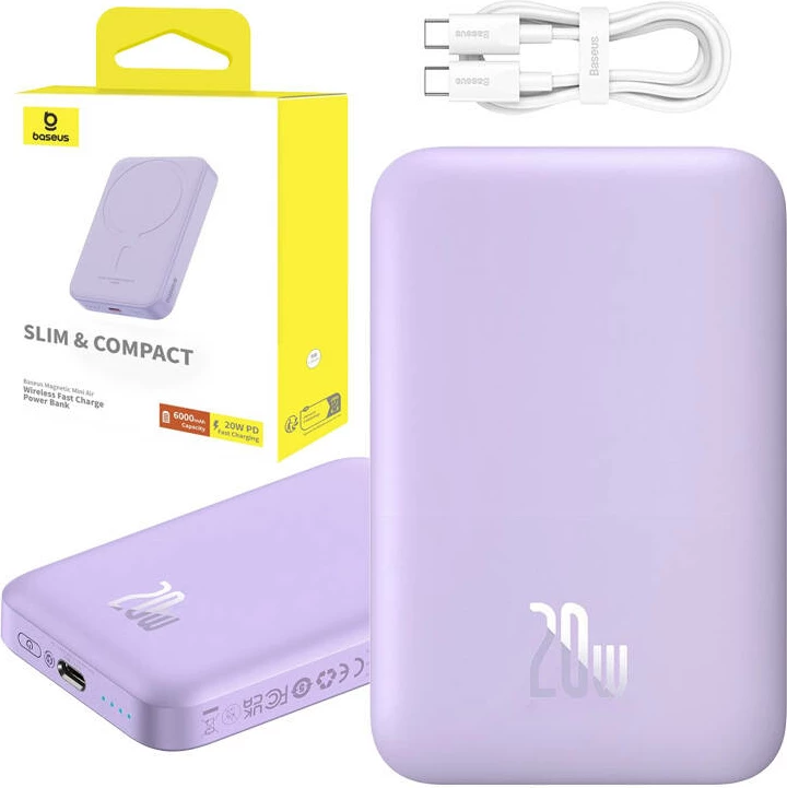Magnetni mini powerbank 6000 mAh 20W, Baseus, vijoličen