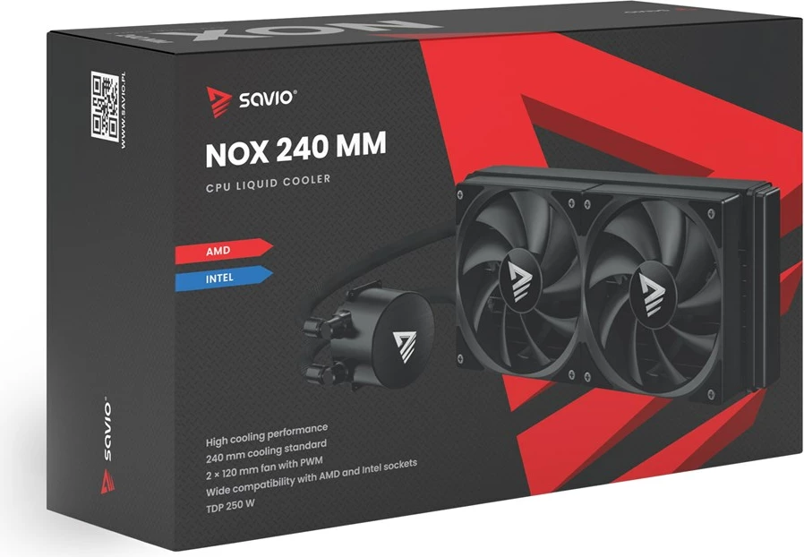 Komplet vodnega hlajenja 240 mm, 2 ventilatorja 12 cm, črn, Savio NOX