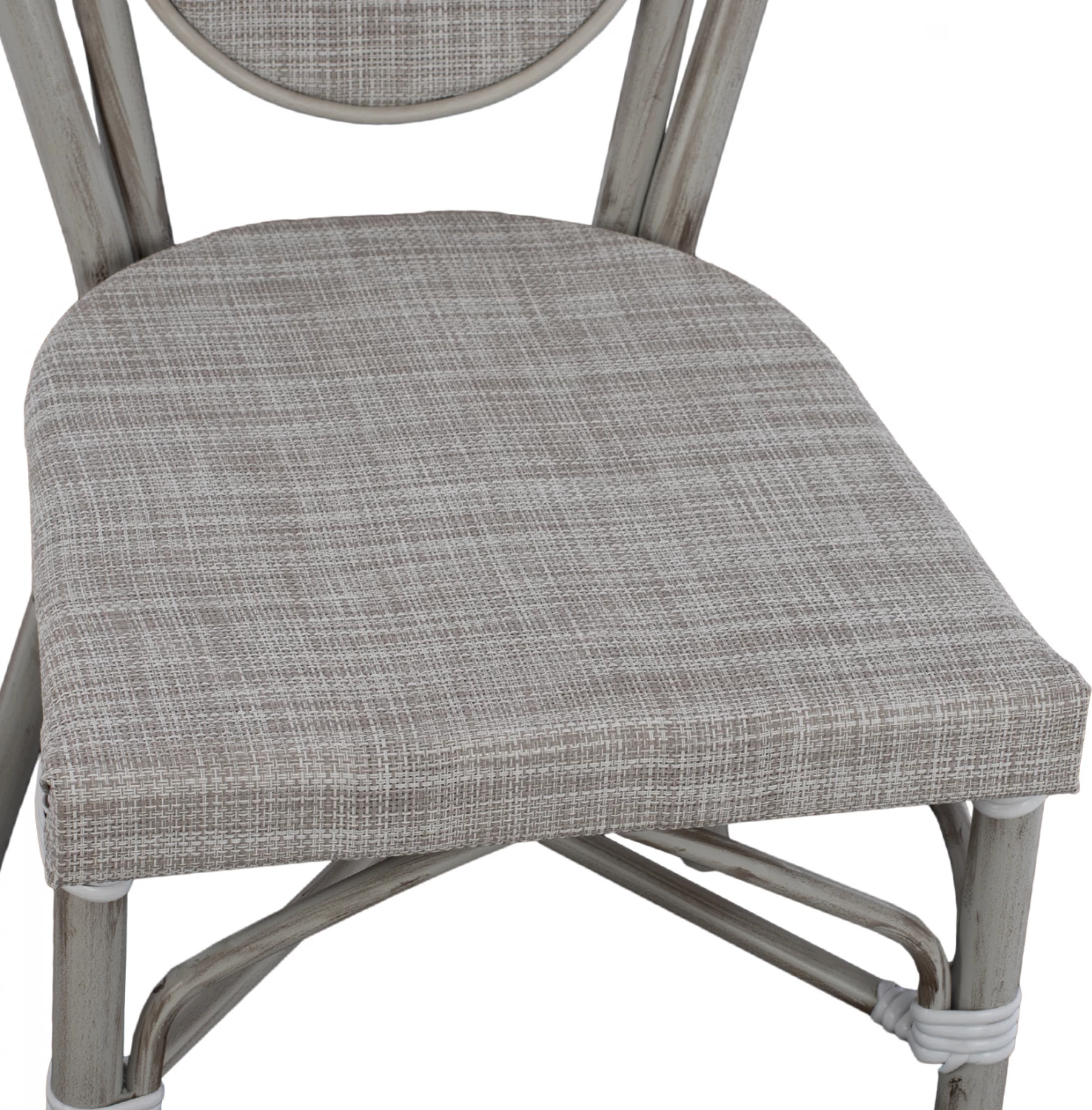 Aluminijasti stol videza bambusa patina siva s tekstilom 45x57x88 cm