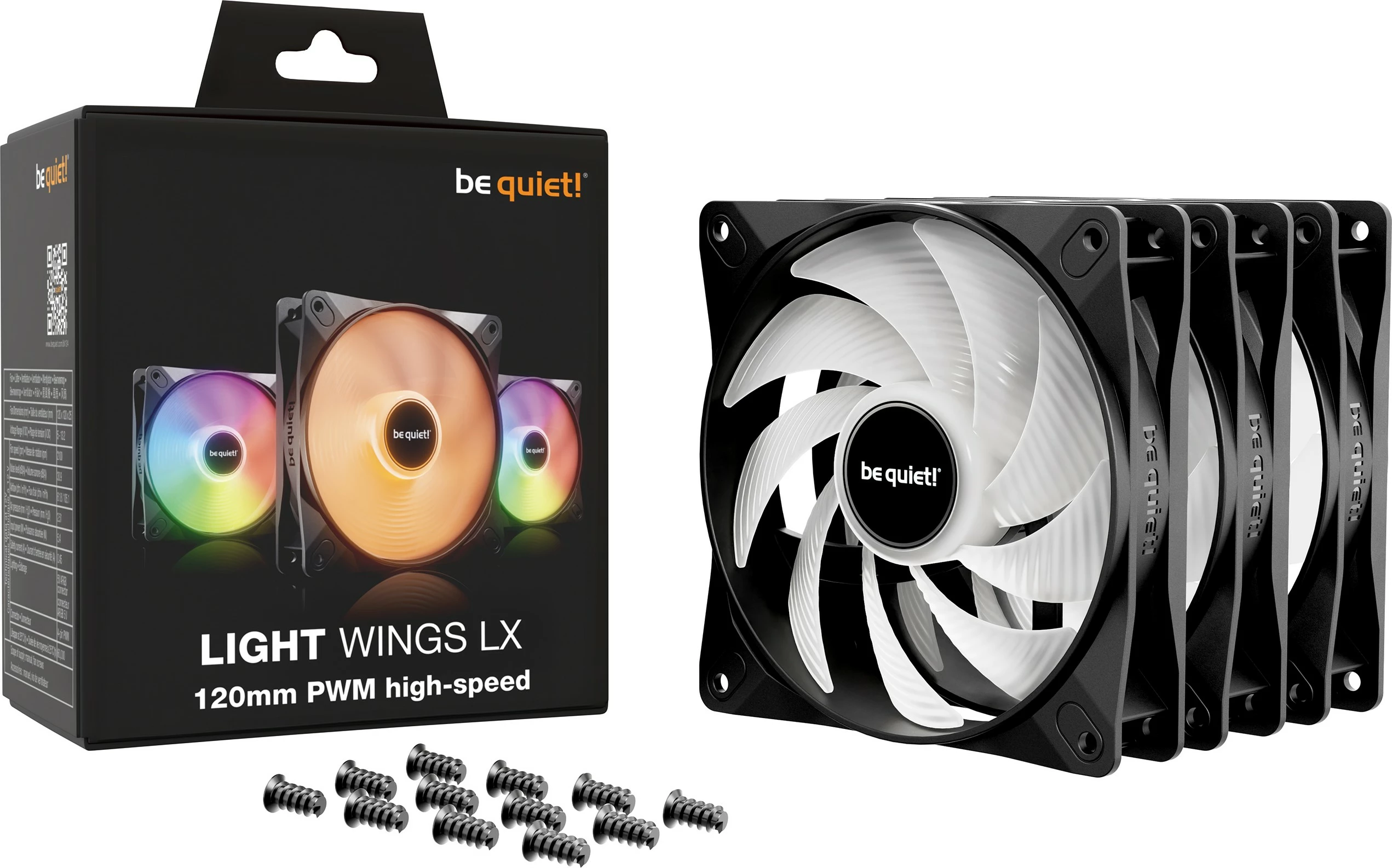 Ventilatorji LIGHT WINGS LX PWM 120 mm, trojni paket, LED, Be Quiet!, črni