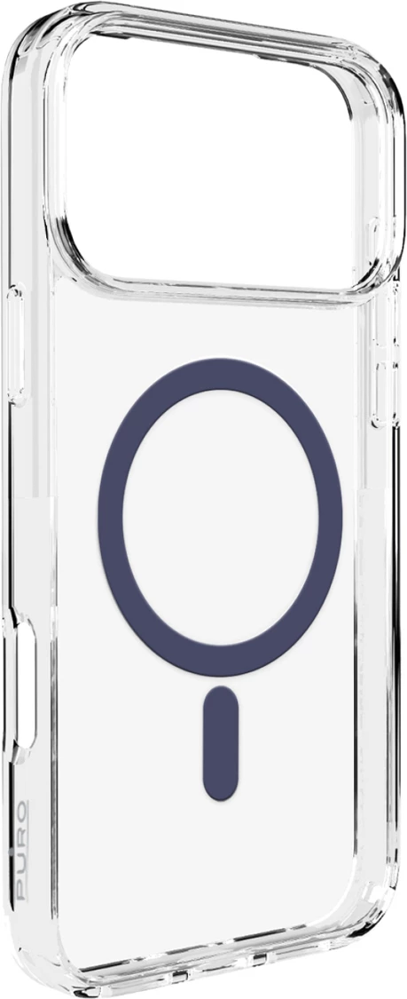Prozoren ovitek za telefon Puro Lite Mag, za iPhone 17 Pro Max, MagSafe, z modrim obročem