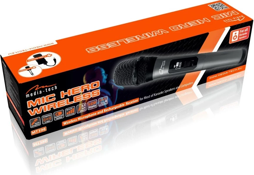 Brezžični karaoke mikrofon Media Tech MT398, siv
