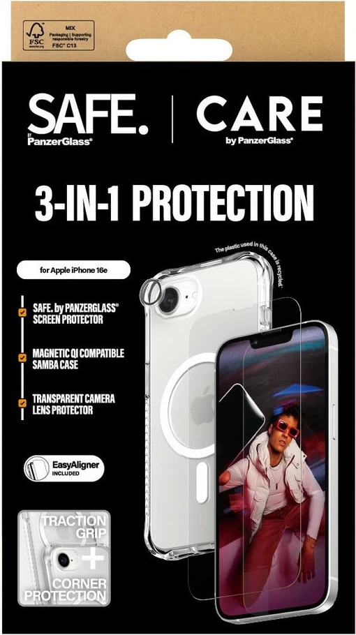 Prozoren ovitek PanzerGlass za iPhone 16e, paket 3‑v‑1
