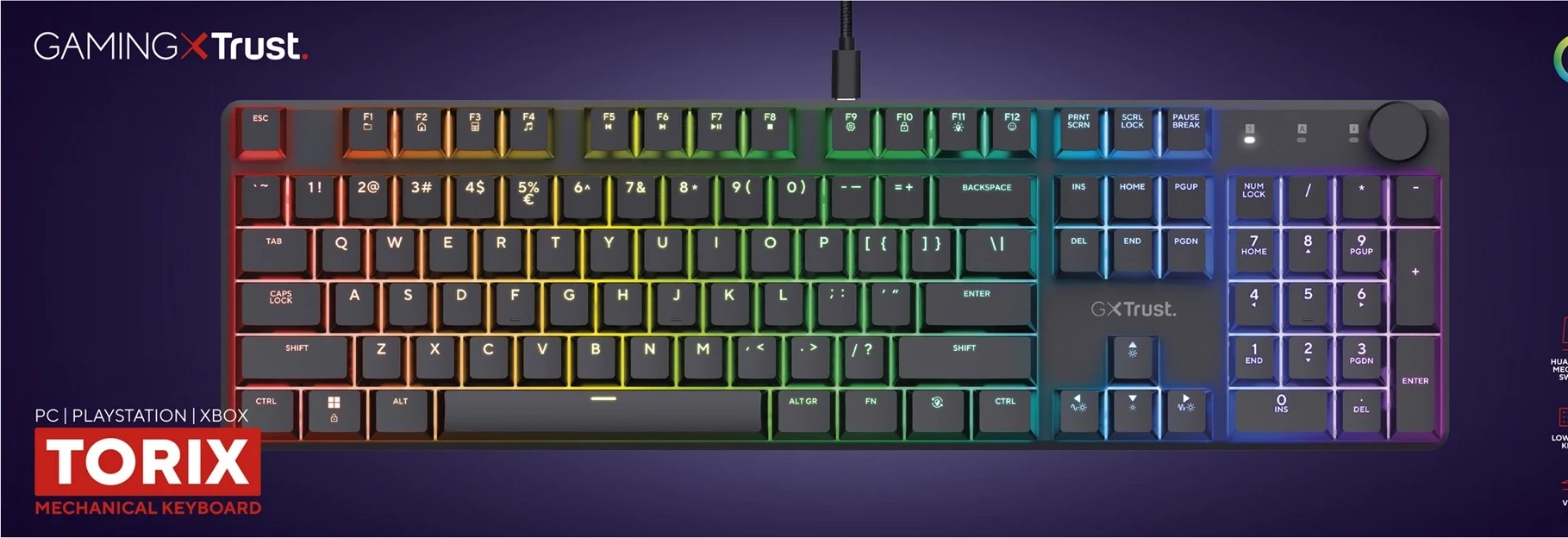 Mehanska igralna tipkovnica z RGB osvetlitvijo Trust GXT 866 TORIX, USB, QWERTY US International, črna