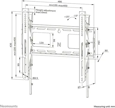 Stenski nosilec za TV Neomounts WL35-750BL14, jeklo, 32–75", 100 kg, črn